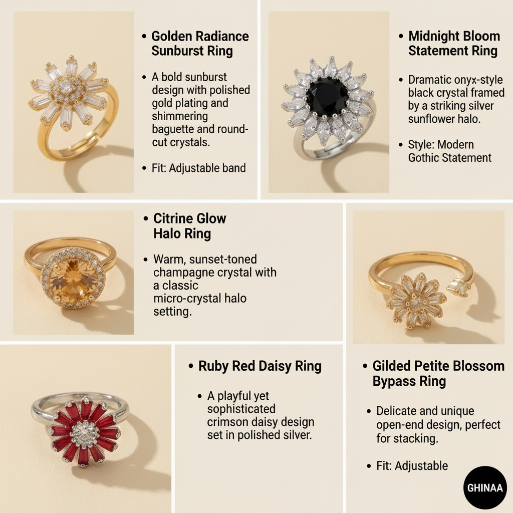 Luxe Floral Blossom Adjustable Ring Collection