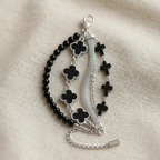 Multi-Strand Black Clover & Beaded Layered Bracelet
