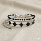 Triple-Strand Gold & Black Clover Bracelet