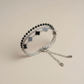 Multi-Strand Black Clover & Beaded Layered Bracelet