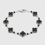 Multi-Strand Black Clover & Beaded Layered Bracelet