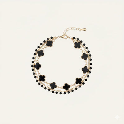 Triple-Strand Gold & Black Clover Bracelet